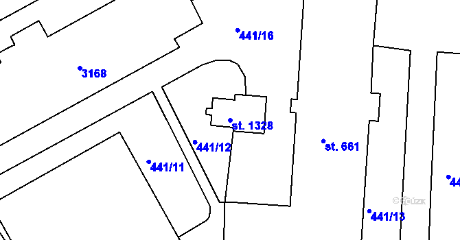 Parcela st. 1328 v KÚ Velešín, Katastrální mapa