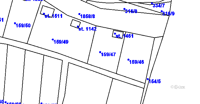 Parcela st. 159/47 v KÚ Velešín, Katastrální mapa