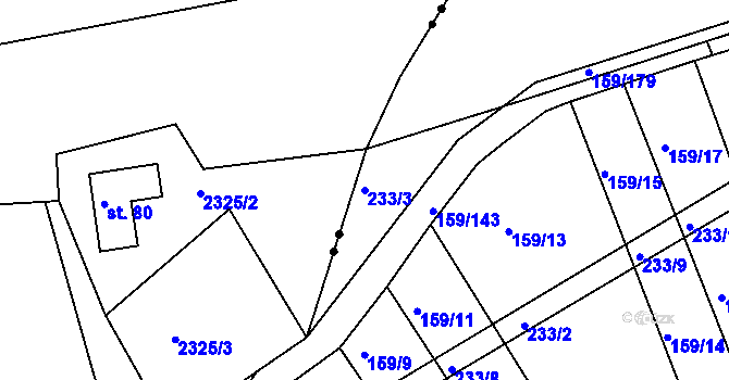 Parcela st. 233/3 v KÚ Velešín, Katastrální mapa