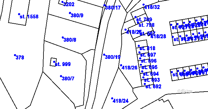 Parcela st. 380/19 v KÚ Velešín, Katastrální mapa