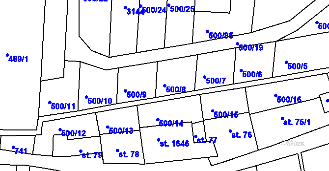 Parcela st. 500/8 v KÚ Velešín, Katastrální mapa