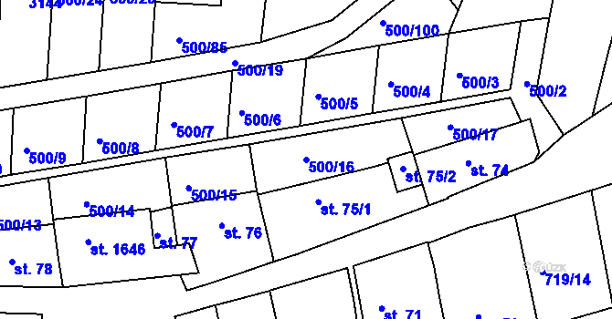 Parcela st. 500/16 v KÚ Velešín, Katastrální mapa