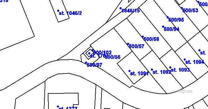 Parcela st. 500/56 v KÚ Velešín, Katastrální mapa