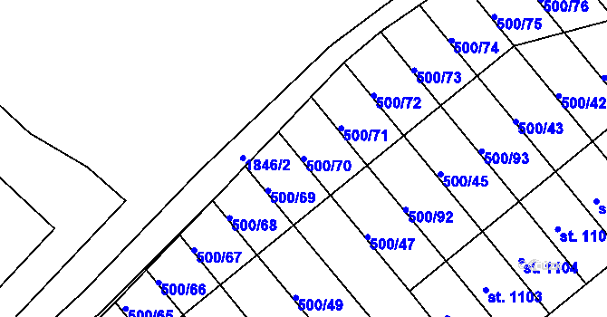 Parcela st. 500/70 v KÚ Velešín, Katastrální mapa