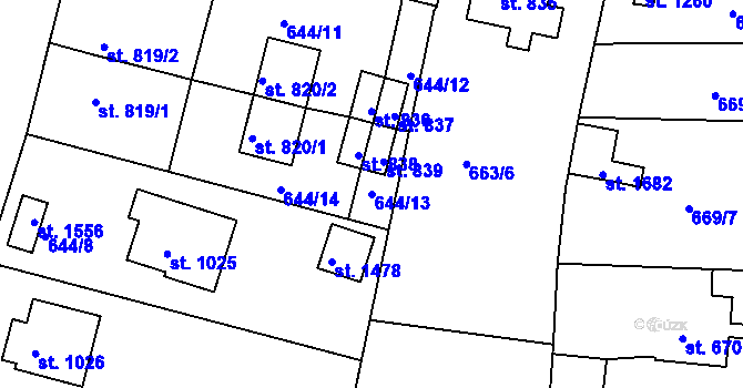 Parcela st. 644/13 v KÚ Velešín, Katastrální mapa
