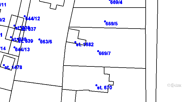 Parcela st. 669/7 v KÚ Velešín, Katastrální mapa