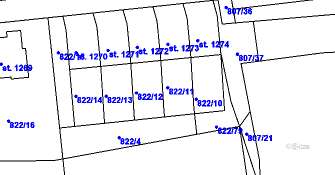Parcela st. 822/11 v KÚ Velešín, Katastrální mapa