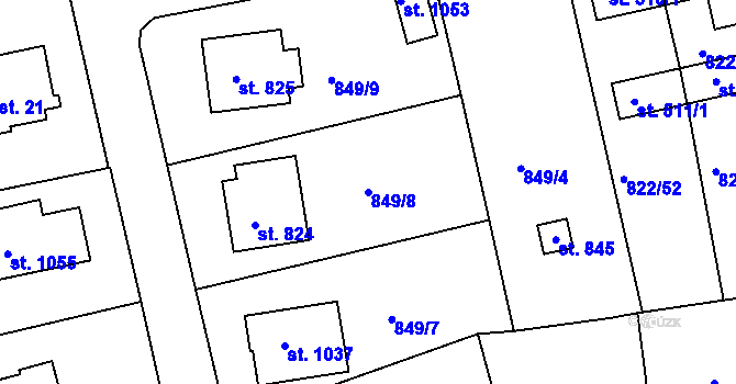 Parcela st. 849/8 v KÚ Velešín, Katastrální mapa