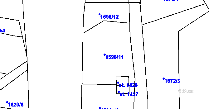 Parcela st. 1598/11 v KÚ Velešín, Katastrální mapa