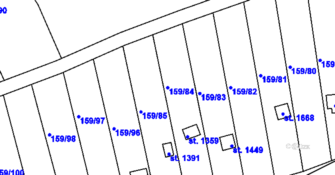 Parcela st. 159/84 v KÚ Velešín, Katastrální mapa