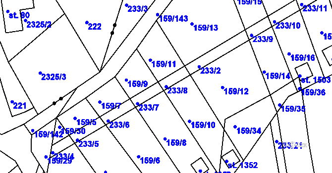 Parcela st. 233/8 v KÚ Velešín, Katastrální mapa