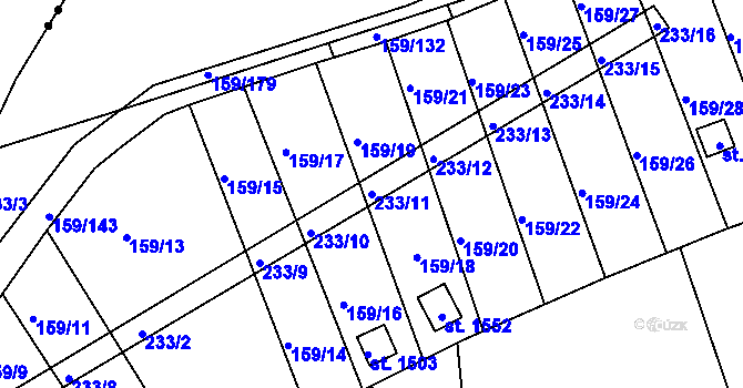 Parcela st. 233/11 v KÚ Velešín, Katastrální mapa