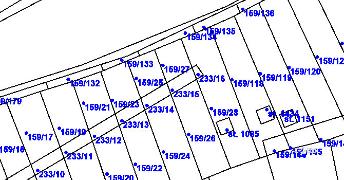 Parcela st. 233/15 v KÚ Velešín, Katastrální mapa
