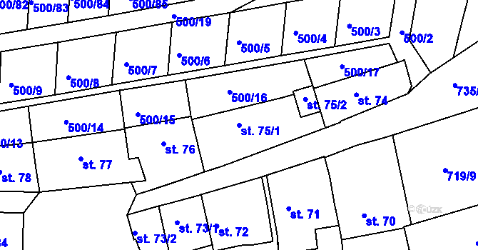 Parcela st. 75/1 v KÚ Velešín, Katastrální mapa
