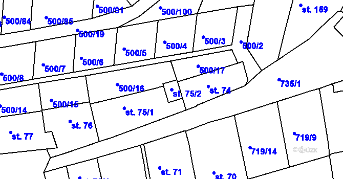 Parcela st. 75/2 v KÚ Velešín, Katastrální mapa
