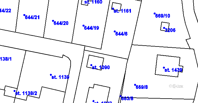 Parcela st. 644/27 v KÚ Velešín, Katastrální mapa