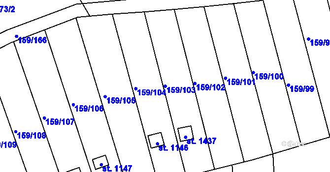 Parcela st. 159/103 v KÚ Velešín, Katastrální mapa