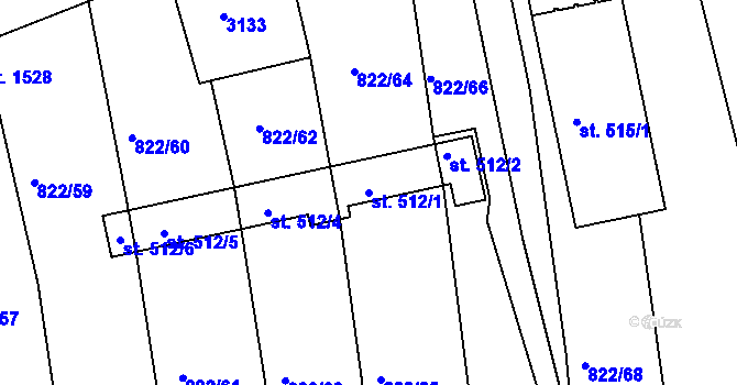 Parcela st. 512/1 v KÚ Velešín, Katastrální mapa