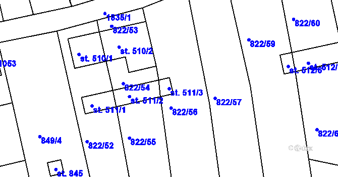 Parcela st. 511/3 v KÚ Velešín, Katastrální mapa