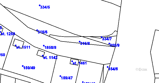 Parcela st. 316/8 v KÚ Velešín, Katastrální mapa