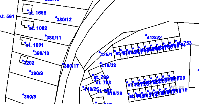 Parcela st. 425/1 v KÚ Velešín, Katastrální mapa