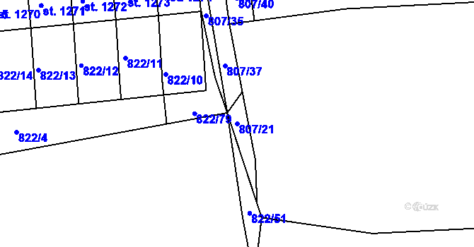 Parcela st. 807/21 v KÚ Velešín, Katastrální mapa