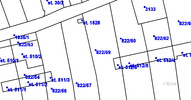 Parcela st. 822/59 v KÚ Velešín, Katastrální mapa