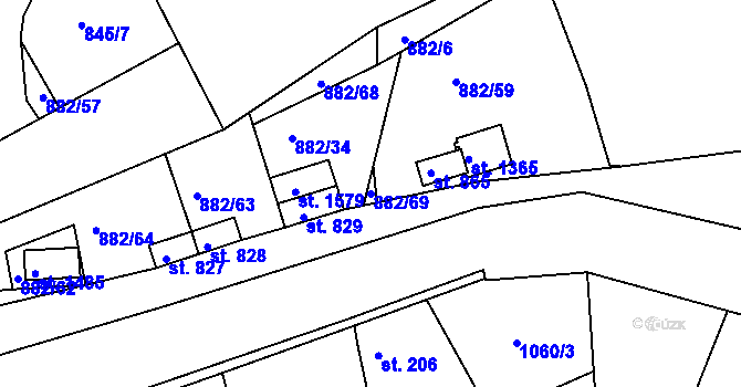 Parcela st. 882/69 v KÚ Velešín, Katastrální mapa