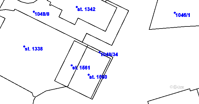 Parcela st. 1048/34 v KÚ Velešín, Katastrální mapa