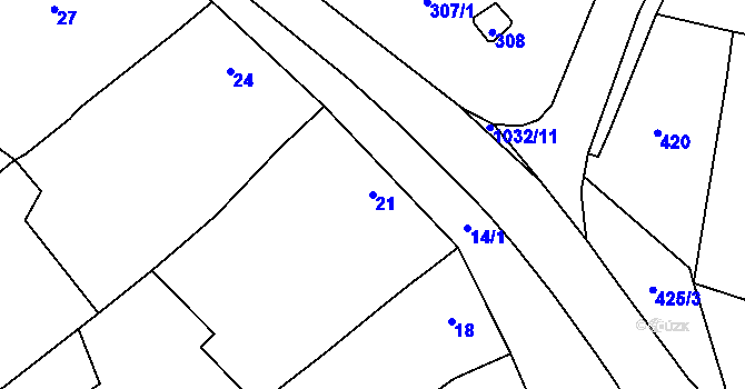 Parcela st. 21 v KÚ Holubice, Katastrální mapa