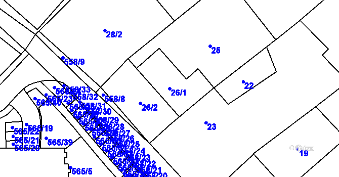 Parcela st. 26/1 v KÚ Holubice, Katastrální mapa