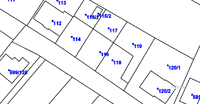 Parcela st. 116 v KÚ Holubice, Katastrální mapa