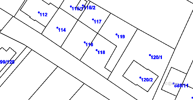 Parcela st. 118 v KÚ Holubice, Katastrální mapa
