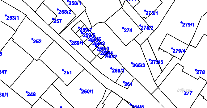 Parcela st. 260/2 v KÚ Holubice, Katastrální mapa