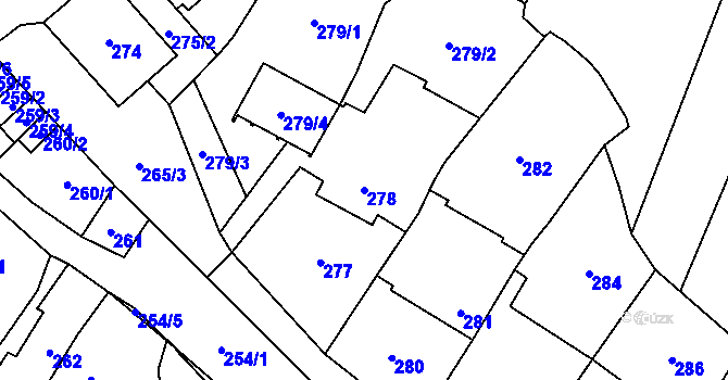 Parcela st. 278 v KÚ Holubice, Katastrální mapa
