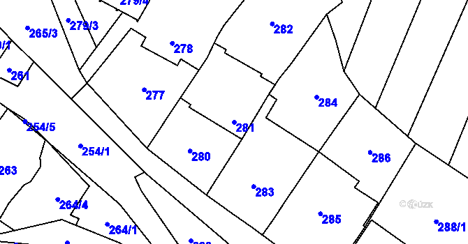 Parcela st. 281 v KÚ Holubice, Katastrální mapa