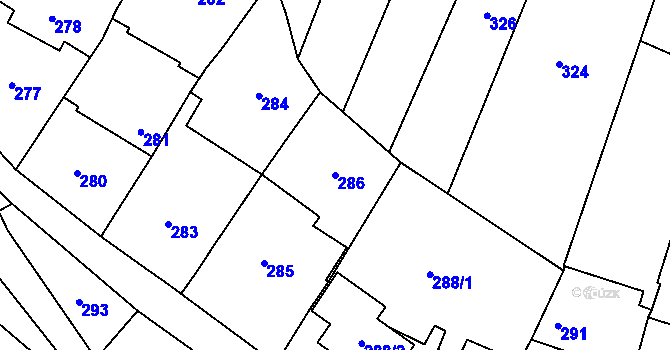 Parcela st. 286 v KÚ Holubice, Katastrální mapa