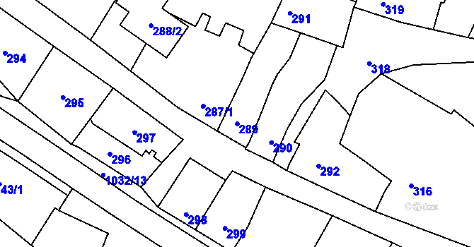 Parcela st. 289 v KÚ Holubice, Katastrální mapa