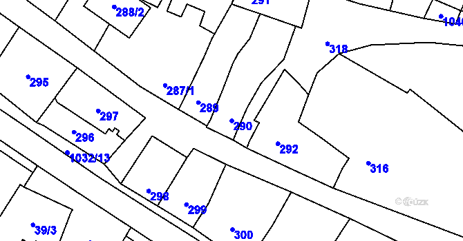Parcela st. 290 v KÚ Holubice, Katastrální mapa