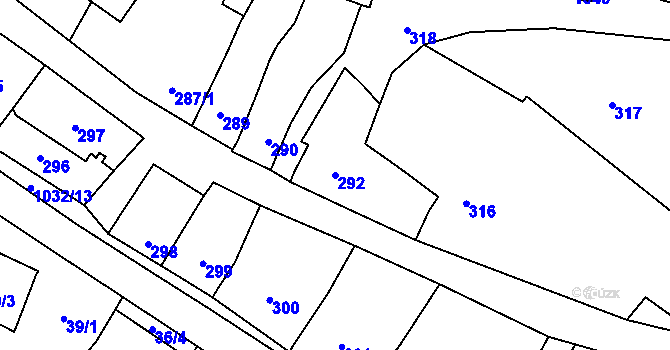 Parcela st. 292 v KÚ Holubice, Katastrální mapa
