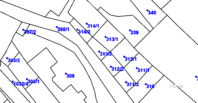 Parcela st. 313/2 v KÚ Holubice, Katastrální mapa