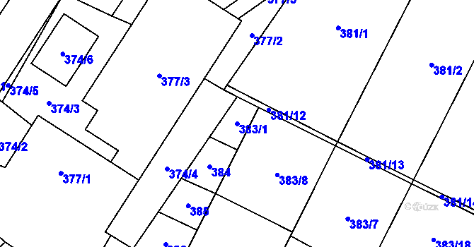 Parcela st. 383/1 v KÚ Holubice, Katastrální mapa