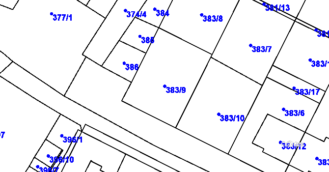 Parcela st. 383/9 v KÚ Holubice, Katastrální mapa