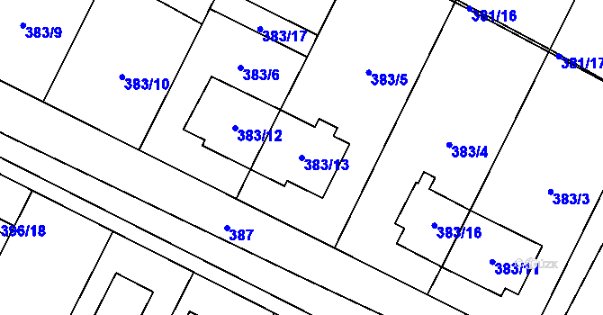 Parcela st. 383/13 v KÚ Holubice, Katastrální mapa