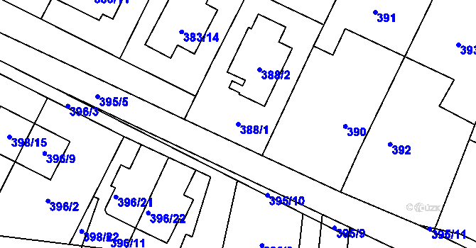 Parcela st. 388/1 v KÚ Holubice, Katastrální mapa