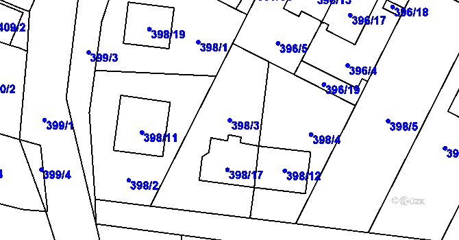 Parcela st. 398/3 v KÚ Holubice, Katastrální mapa