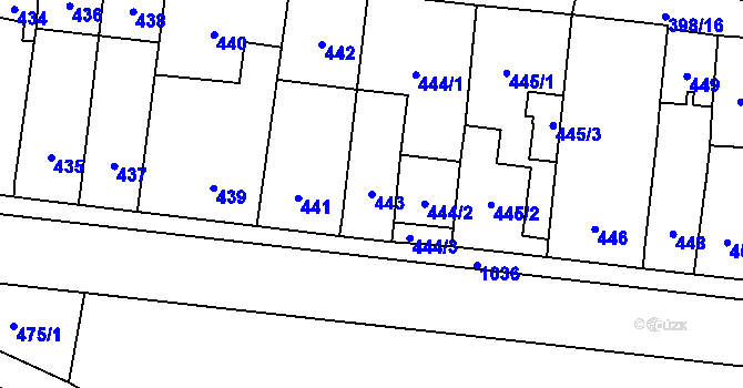 Parcela st. 443 v KÚ Holubice, Katastrální mapa