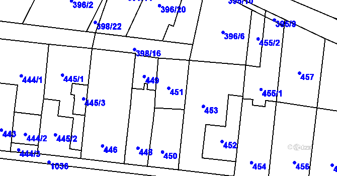 Parcela st. 451 v KÚ Holubice, Katastrální mapa