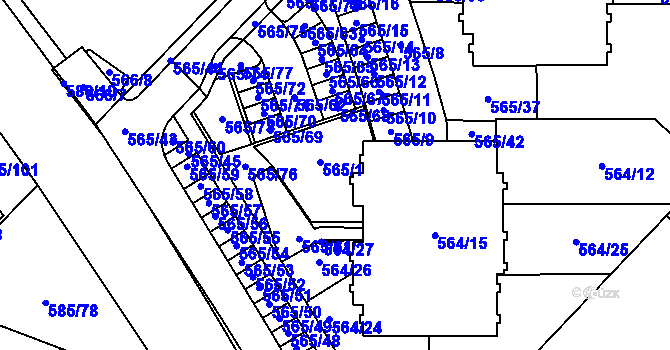 Parcela st. 565/1 v KÚ Holubice, Katastrální mapa