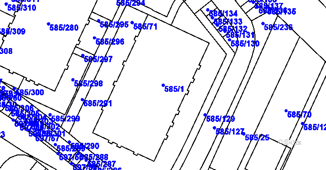 Parcela st. 585/1 v KÚ Holubice, Katastrální mapa